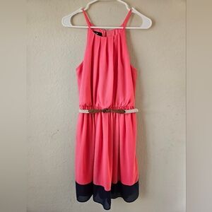 IZ Byer Dress Womens Small Pink Black Sleeveless‎ Belted Halter High Neck Casual